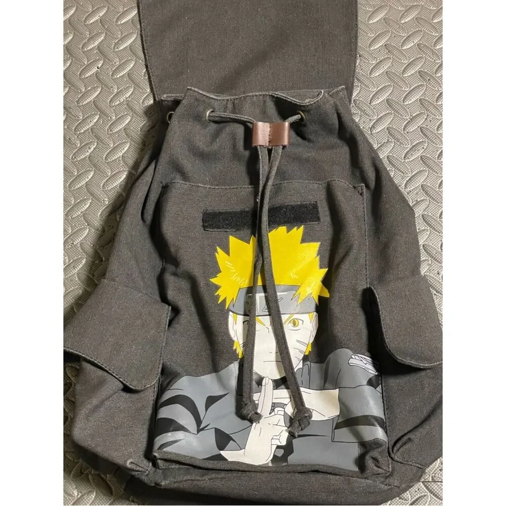 Uzumaki Naruto Graphic Canvas Flap Backpack - Black & Yellow